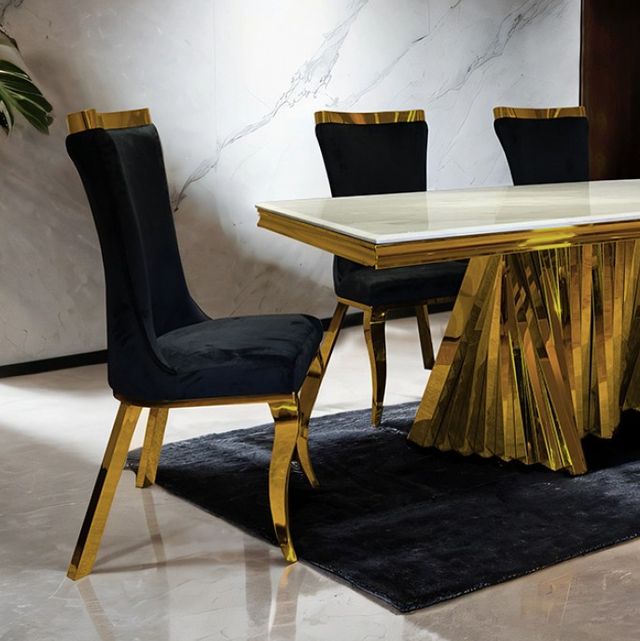 Furniture of America® Basilicata 7-Piece Gold Dining Table Set with Black Chairs-1