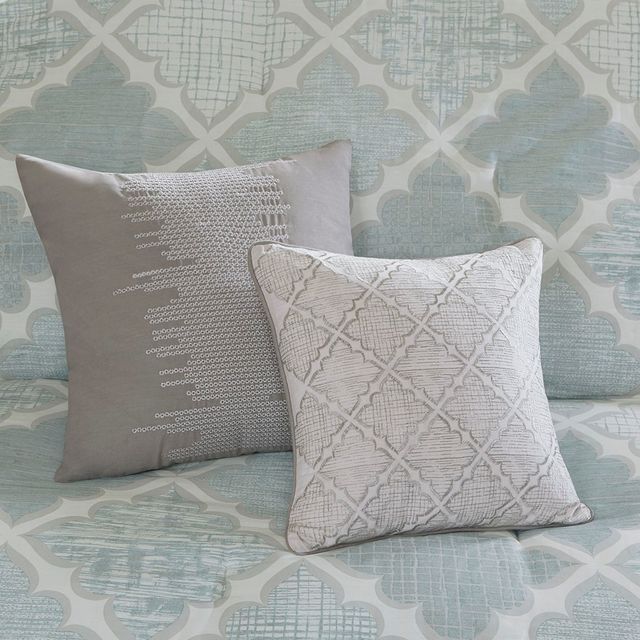 Olliix by Madison Park 9 Piece Aqua King Cadence Cotton Sateen Comforter Set-4