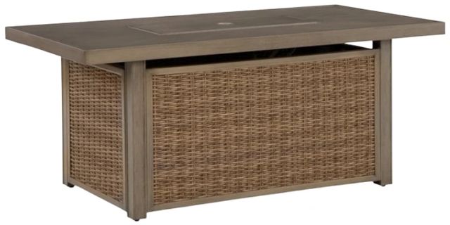Signature Design by Ashley® Laguna Heights Beige Resin Wicker Outdoor Fire Pit Table with Aluminum Frame-0