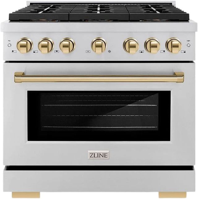ZLINE Autograph Edition Paramount Series 36" Stainless Steel Pro Style Dual Fuel Range with Polished Gold Accents -0