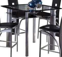 Mazin Furniture Sona Black Glass Top Counter Height Dining Table with Silver Legs-1