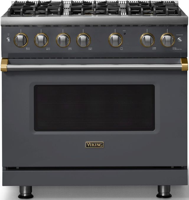 Viking® 5 Series 36" Cast Black Pro Style Gas (NG) Range with Brushed Brass Trim-0