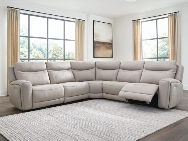 Signature Design by Ashley® Gravier 5-Piece Gray Power Reclining Curved Sectional-1