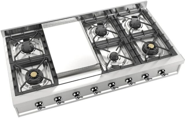 Ilve Nostalgie II 48” Stainless Steel Gas Rangetop with 8 Burners, Griddle and Chrome Trim-2