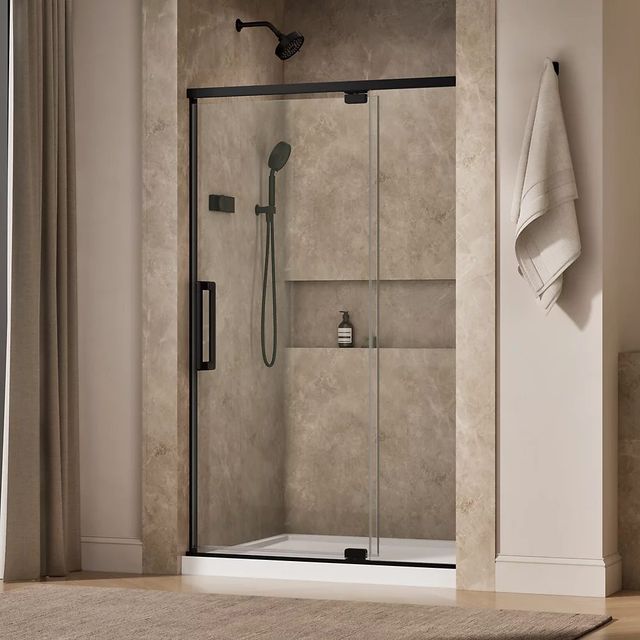 KOHLER Statement™ Matte Black 76" x 42" - 48"" Pivot Shower Door-1