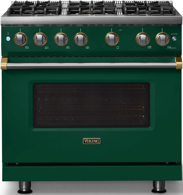 Viking® 5 Series 36" Ivy Pro Style Gas (NG) Range with Brushed Brass Trim-3