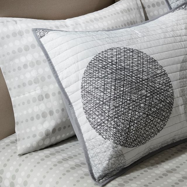 Olliix by Madison Park Essentials Knowles Grey Twin Complete Reversible Coverlet and Cotton Sheet Set-2