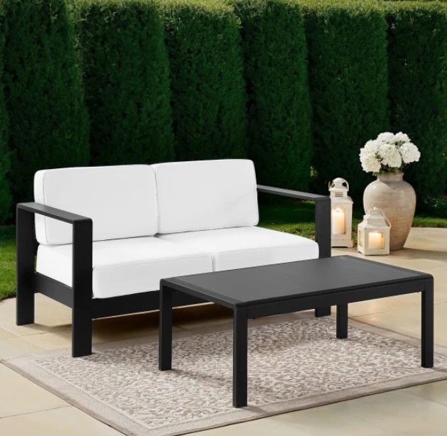 Linon Key 2-Piece Black/White Aluminum/Fabric Outdoor Conversation Set-1