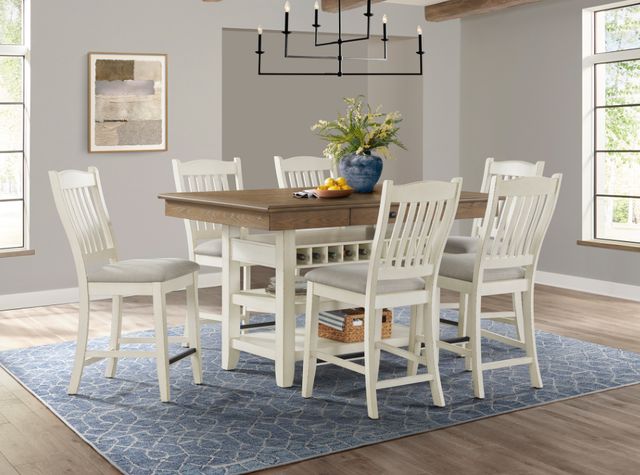Elements International Bellevue 7-Piece Antique White/Walnut Counter Height Dining Set-2