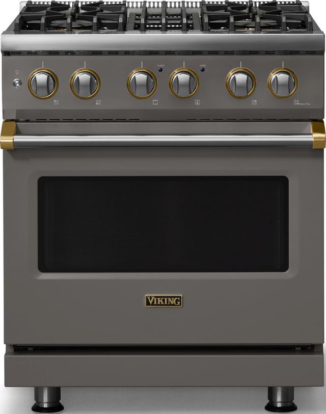 Viking® 5 Series 30" Damascus Gray Pro Style Dual Fuel (NG) Range with Brushed Brass Trim-0