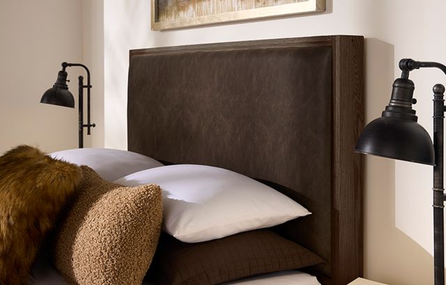 Vaughan-Bassett Lodge & Loft Dark Oak/Sedona Brown California King Upholstered Panel Bed-2