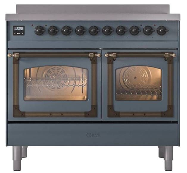 Ilve® Nostalgie II Noblesse 40'' Blue Gray Pro Style Induction Range with Burnished Trim-1