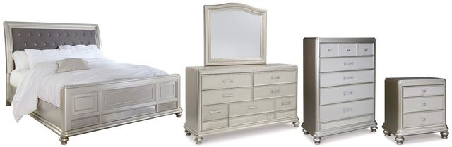 Signature Design by Ashley® Coralayne 5-Piece Gray Queen Upholstered Sleigh Bed Set-0