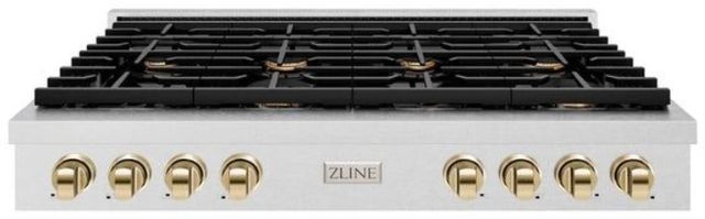 ZLINE Paramount Autograph Edition 48" Satin Stainless Steel Gas Cooktop with Polished Gold Accents-0