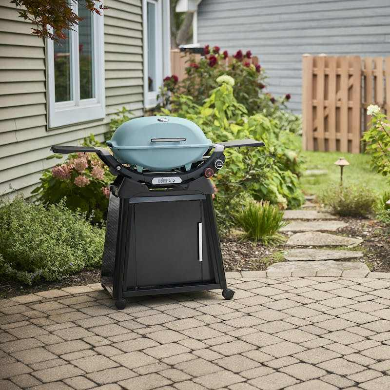 Weber Q 2800N Sky Blue Liquid Propane Gas Tabletop Grill with Stand