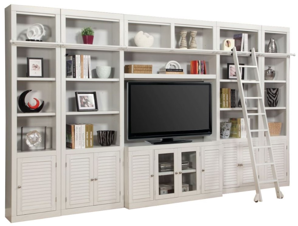 Parker House Boca 7 Piece Cottage White Entertainment Wall Set Great Rooms Furniture and Mattresses