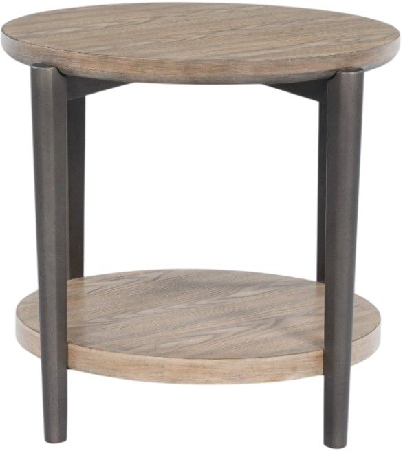 Signature Design by Ashley® Dyonton Light Grayish Brown Top End Table with Gunmetal Base-2