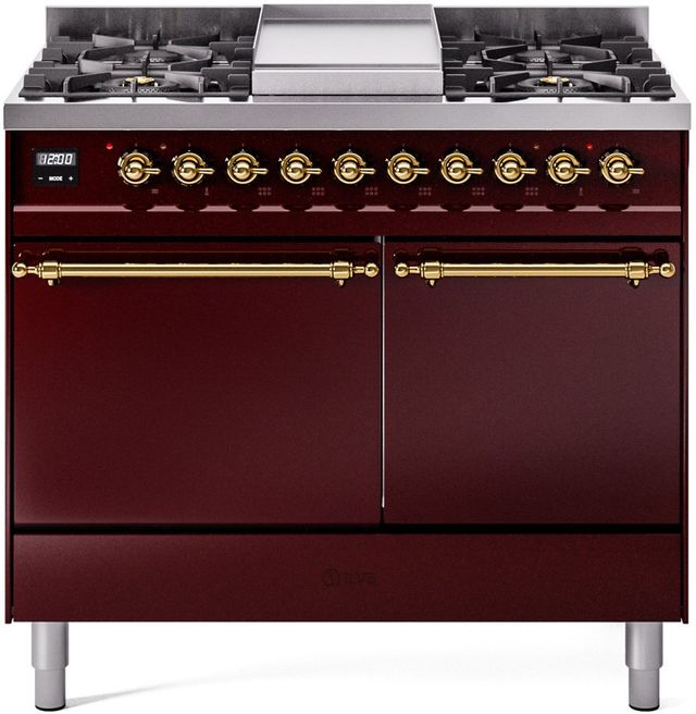 Ilve® Nostalgie II Series 40" Burgundy Pro Style Dual Fuel Range-0