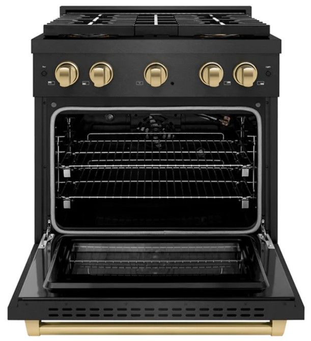 ZLINE Autograph Edition Paramount 30" 4.2 Cu. Ft. Black Satin Stainless Steel Gas Range with 4 Burner DuoPro™ Cooktop and Convection Gas Oven with Champagne Bronze Accents-1