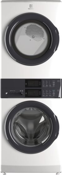 Front view of the Electrolux 300 Series 4.5 Cu. Ft. Washer, 8.0 Cu. Ft. Gas Dryer White Stack Laundry