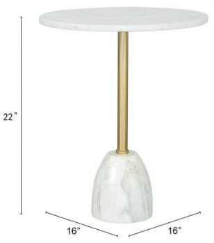 Zuo® Modern Cynthia White Marble Side Table with Gold Framework -1