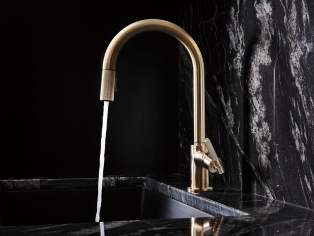 Brizo Litze® Brilliance® Luxe Gold® Pull-Down Faucet with Arc Spout and Knurled Handle-2