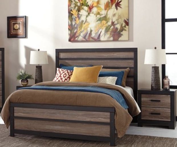 Signature Design by Ashley® Harlinton 2-Piece Warm Gray/Charcoal Queen Panel Bed Set-3