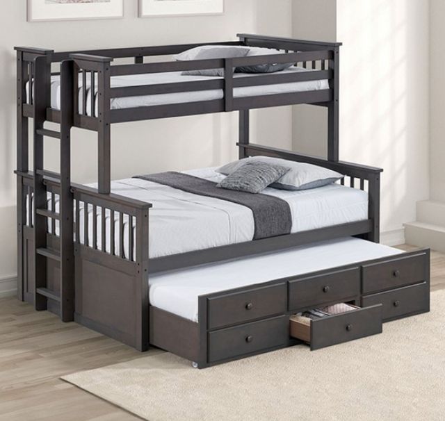 Furniture of America® University Stain Gray Twin/Full Bunk Bed-1