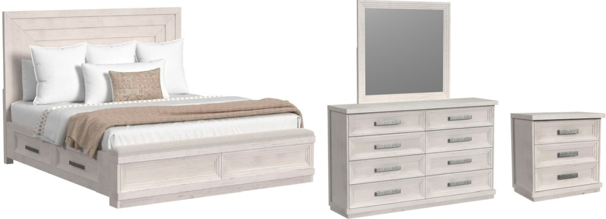 Elements International Avalanche 4-Piece Antique White King