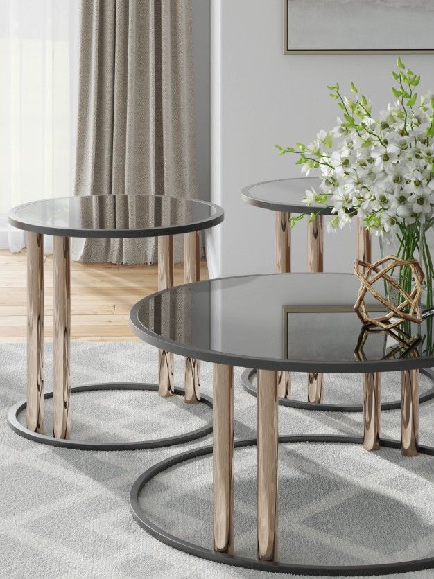 Signature Design by Ashley® Hannerly 3-Piece Black Glass Top Occasional Table Set with Black/Gold Base-4