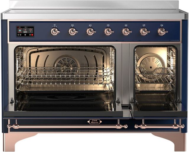 Ilve® Majestic III 48" Midnight Blue Pro Style Induction Range with Triple Glass Door and Copper Trim-1
