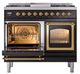 Ilve® Nostalgie II Noblesse 40'' Glossy Black Pro Style Dual Fuel Range with Brass Trim-3