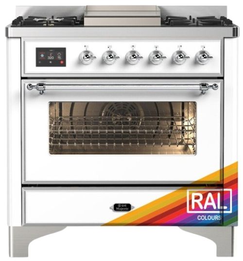 Ilve® Majestic III 36" Custom Pro Style Dual Fuel Liquid Propane Range with 6 Black Brass Burners and Chrome Trim-0