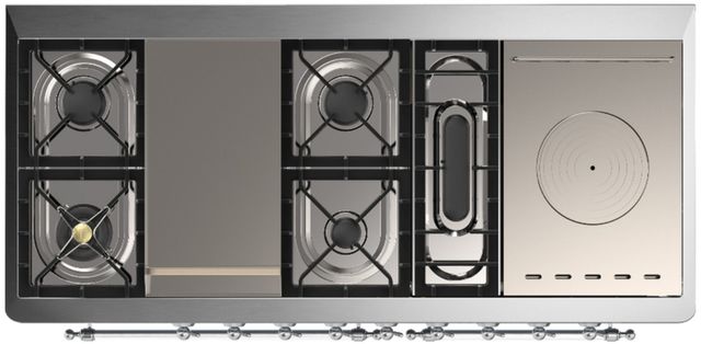 Ilve® Majestic III 60" Burgundy Pro Style Dual Fuel Liquid Propane Range with French Top and Chrome Trim-3