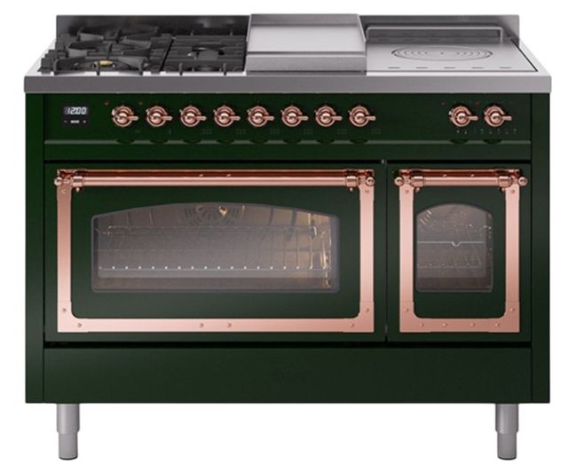 Ilve® Nostalgie II Noblesse 48'' Emerald Green Pro Style Dual Fuel Range with Copper Trim-0