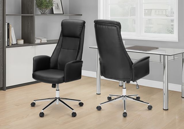 Monarch Specialties Inc. Black Leather-Look High Back Executive Office Chair with Headrest-1