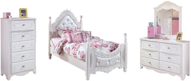 Signature Design by Ashley® Exquisite 3-Piece White Twin Poster Bed Set-0
