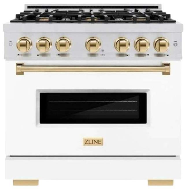 ZLINE Classic Series Autograph Edition 36" Stainless Steel Pro Style Dual Fuel Range with White Matte Door and Polished Gold Accents-0