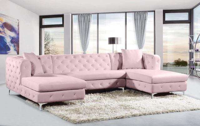 Meridian Furniture Gail 3-Piece Pink Velvet Sectional-1