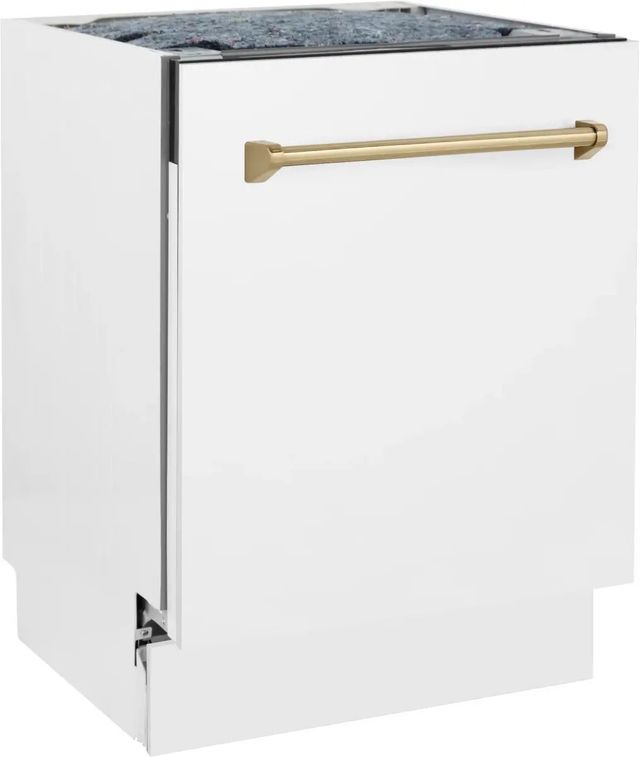 ZLINE Autograph Edition Tallac 24" White Matte Top Control Built In Tall Tub Dishwasher with Champagne Bronze Handle-2