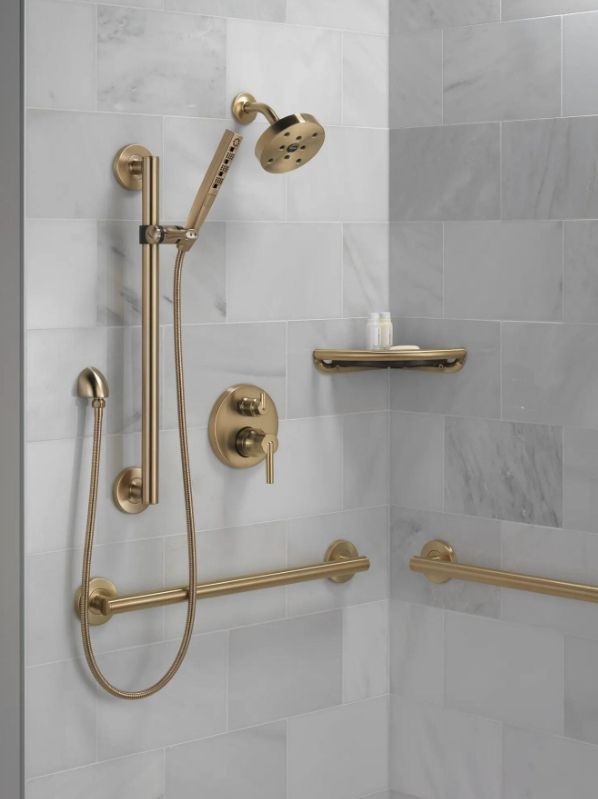 Delta Universal Showering Champagne Bronze 24" Adjustable Slide Bar or Grab Bar Assembly with Elbow-1