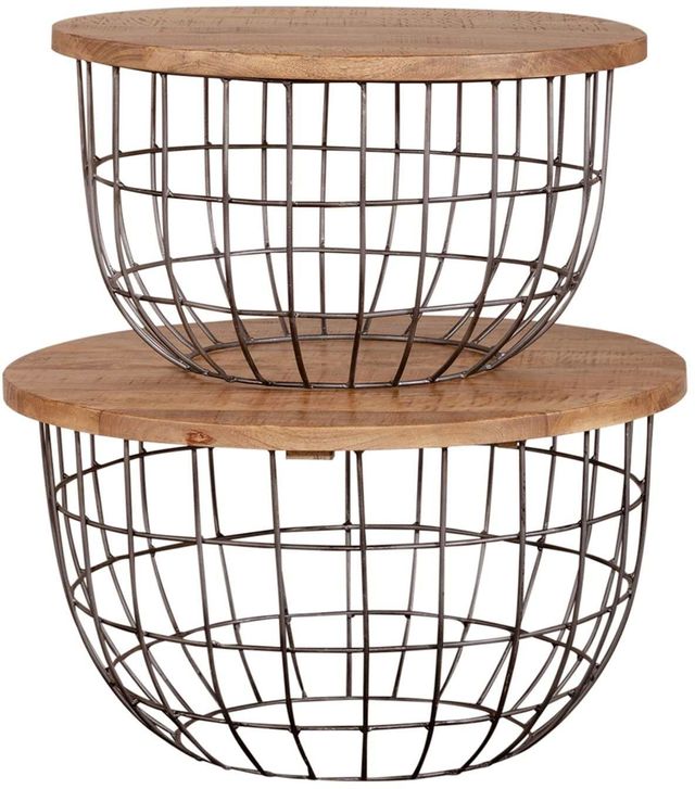 Liberty Furniture Akins Weathered Honey Accent Tables with Gunmetal Nesting Caged -1