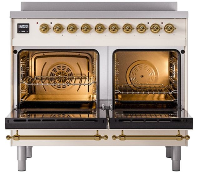Ilve® Nostalgie II Noblesse 40'' Antique White Pro Style Induction Range with Brass Trim-1