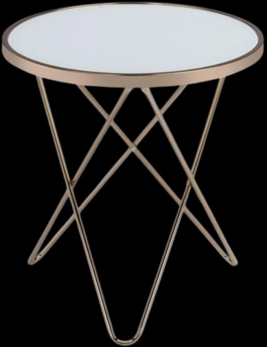 ACME Furniture Valora White Frosted Glass Top End Table with Champagne Base-0
