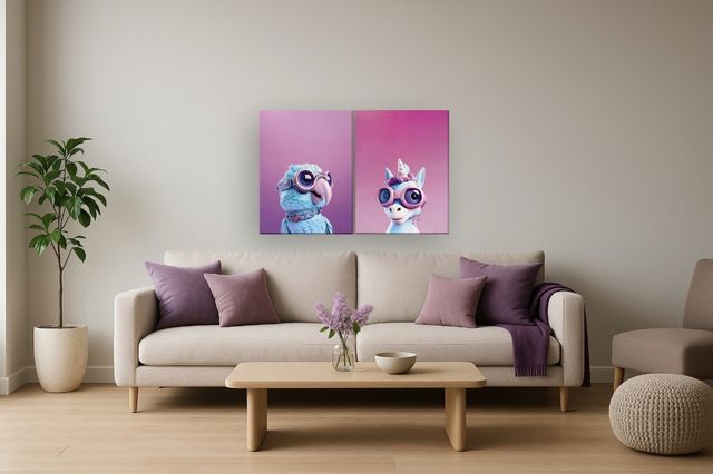 Classy Living Expressive 2-Piece Spectacle Buddies: Parrot and Unicorn Pop Duo Wall Art Set-1