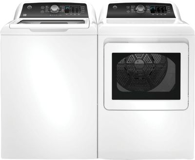 front view of the GE® White Laundry Pair