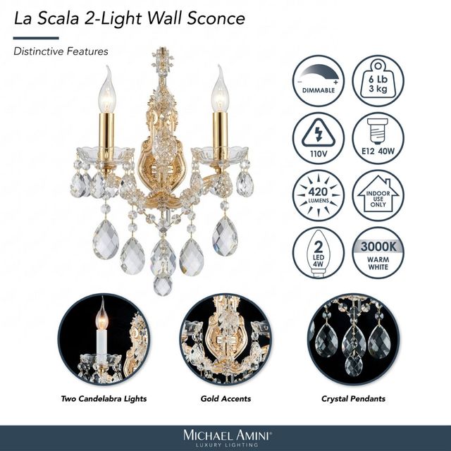 Michael Amini® La Scala Clear 2-Light Wall Sconce-3