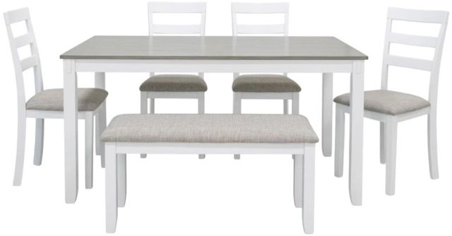Signature Design by Ashley® Stonehollow 6-Piece Gray/White Dining Set with Bench-1