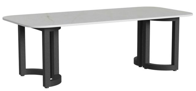 Sunset West Malibu White Sintered Stone Top Outdoor Dining Table with Matte Coal Aluminum Base-0
