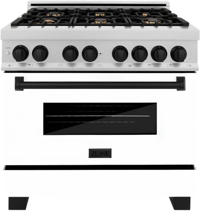 ZLINE Autograph Edition Legacy 36" Satin Stainless Steel Pro Style Dual Fuel Range with White Matte Door and Matte Black Accents-0